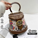 CHARLIE&KELLI CK品牌包包女包2026新款生日礼物小熊涂鸦半圆水桶包手提斜挎女 棕色【代写贺卡 圣诞元旦礼物】