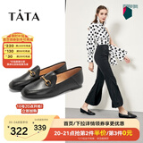 他她（TATA）方头乐福鞋女休闲平底一脚蹬小皮鞋女单鞋春秋款FLC22AM4 黑色 34