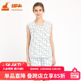 铜牛家居睡衣春夏棉汗布印花女短裤中年标准居家短裤VD003 蓝调花语-白-浅蓝 M (165/90)