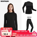 迪卡侬（DECATHLON）保暖内衣男女秋衣秋裤速干防寒滑雪上衣裤子套装- BL 100 SKI100 女士-黑色套装 L