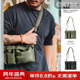 马登工装 复古邮差包多口袋机能单肩斜跨包户外山系腰包侧肩男背包小 军绿色