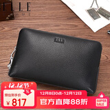  ELLE HOMME【专柜同款】男士手包 头层鹿皮商务手拿包时尚休闲大容量拉链手抓包夹包CZEB781204451黑色  生日礼物送男友