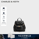 CHARLES&KEITH菱格大容量柔软多用背包书包双肩包包女包生日礼物CK2-60151400 Black黑色 S
