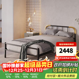 天坛家具铁艺床经典单双人钢木铁床现代环保简约小户型黑白色铁艺婚床 黑床+21cm弹簧床垫 1.2*2.0m