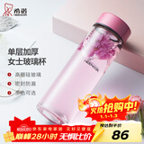 希诺（heenoor）玻璃杯女士单层加厚水杯创意花茶杯便携随手杯清新可爱学生杯子 水晶粉350ml