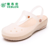 维布伦（VEBLEN）洞洞鞋女夏季厚底防滑包头凉鞋平跟软底海边沙滩鞋果冻鞋外穿拖鞋 牡蛎金 36 正码正拍