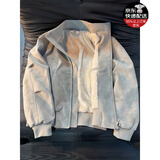 轩森图（XUANSENTU）美式雾面扎染羊羔绒外套男冬季加绒加厚夹克棉服立领拼PU机车皮衣 浅灰色【夹棉款】 L