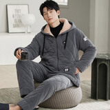 从心夹棉睡衣男士冬季三层加厚保暖珊瑚绒睡衣男法兰绒棉袄家居服套装 CX3103 L 高168-173重100-140斤
