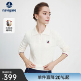 Navigare意大利小帆船羊毛衫女士秋冬款翻领毛衣内搭绞花毛衣刺绣打底衫女 科技白 M 48