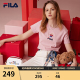 斐乐（FILA）官方女士短袖T恤夏印花运动女装针织短袖套头衫小熊T刺绣上衣 麦町粉-PK XS 155/76A