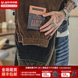 马登工装美式复古灯芯绒束脚长裤松紧腰条绒滑板锥型直筒休闲裤子男秋 咖啡色 M