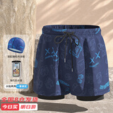 佑游泳裤男士防尴尬平角大码专业温泉游泳馆游泳裤24008蓝色小熊4XL