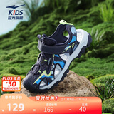 鸿星尔克（ERKE）童鞋男女大小童包头凉鞋儿童魔术贴户外沙滩鞋墨水蓝/荧光芽绿27