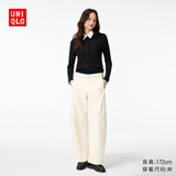 优衣库女装针织廓形长裤/弯刀镰刀裤子483722 482287 483722/01乳白色 S