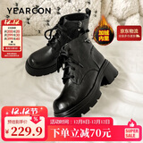 意尔康女靴厚底百搭加绒马丁靴女复古英伦风短靴 14738W黑色37