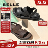 百丽户外两穿凉拖男夏季商场同款牛皮休闲沙滩凉鞋8GF01BL4 棕色 38