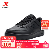 特步男鞋运动鞋空军一号情侣板鞋百搭休闲鞋时尚耐磨防滑运动鞋潮板鞋 黑/黑底【女款新版】 38