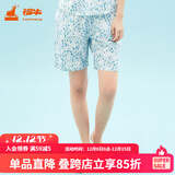 铜牛家居睡衣春夏棉汗布印花女短裤中年标准居家短裤VD003 波点花影-白-蓝 L (170/95)