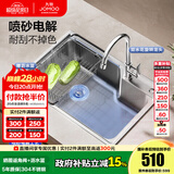 九牧（JOMOO）304不锈钢厨房大单槽水槽套餐厨房洗水洗菜盆单槽 【喷砂电解】680*450-含龙头 （SUS304不锈钢大单槽）