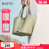 百思图商场同款时尚大容量手拎托特包水桶包单肩斜挎包女X2892BX3 绿色 F