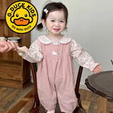 G.duck宝宝套装春秋款甜美碎花娃娃领衬衫刺绣背带裤两件套秋天婴儿衣服 粉色兔子衬衣十背带裤两件套 （春秋款） 建议20度以上 90 尺码偏大 （1岁-1岁半）