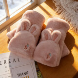 浩冠可爱毛茸茸手套女冬季少女韩版翻盖露指毛绒保暖加绒学生