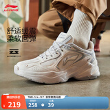 李宁跑步鞋男鞋秋冬季透气网面复古老爹鞋舒适休闲厚底增高运动鞋 云雾白/硬币灰-5 40