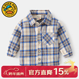 G.duck小黄鸭儿童格子衬衫韩版童装男童长袖衬衣时尚宝宝休闲上衣 蓝色格子 130 cm （建议身高120-125cm）