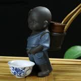 咖慧乐喷水尿童和尚紫砂小孩童子撒尿娃娃茶宠摆件哥窑茶玩茶具配件 蓝色大尿童加茶漏