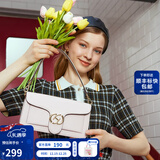 红谷包包女包新款潮流行百搭腋下包女士牛皮单肩小方包圣诞礼物 米白