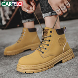 卡帝乐鳄鱼（CARTELO）马丁靴男2026秋冬季工装靴子男休闲高帮男靴英伦厚底黄靴 土黄 42