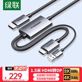 绿联HDMI2.1转DP1.4转接线头Displayport公8K60Hz视频连接线 笔记本电脑接显示器转换器线1.5米35846