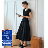 Olrain欧芮儿深灰色连衣裙女装夏季新款时尚收腰显瘦伞摆裙子 黑色 M