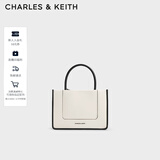 CHARLES&KEITH拼接牛仔手提包帆布托特包包女包生日礼物CK2-30701396 Cream奶白色 M