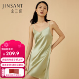 金三塔真丝睡衣女100%桑蚕丝性感可外穿真丝吊带裙睡裙丝绸睡衣七夕礼物 牛油果绿 XL
