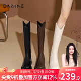 达芙妮厚底V口长筒靴女2025秋冬爆款女靴高筒靴显瘦百搭增高骑士靴子女 黑色 36