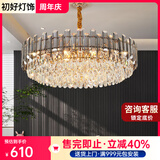 初好水晶吊灯客厅大灯新款高端大气2025年轻奢高级套餐厅中山灯具装饰 烟灰色-直径50cm+三色光-全光谱