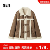 森马（Semir）外套女牛角扣翻领宽松文艺2024冬季仿麂皮仿兔毛夹克109724108011