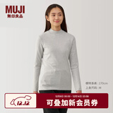 无印良品（MUJI）女式 起毛罗纹编织半高领长袖T恤上衣打底衫女款内搭春秋女装条纹 浅灰色 4A L （165/88A）