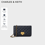 CHARLES&KEITH菱格链条单肩斜挎包小方包包女包女士生日礼物CK2-70160082 Navy藏青色 S