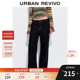 UR2025秋季新款女装休闲复古木耳边阔腿牛仔长裤UYY850246 靛蓝 28