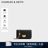 CHARLES&KEITH经典菱格链条小方单肩斜挎包包女包生日礼物圣诞礼物CK2-70160131 Black黑色 小包