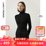 朗姿【朗姿羊毛Basic衣橱】纯羊毛法式毛针织衫冬季新款修身长袖毛衣 黑色2 M