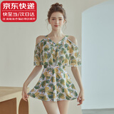 晴碧琳 QBILY 保守泳衣女 连体游泳女士衣夏新款显瘦遮肚泡温泉连体大码泳装 白花丨独立底裤丨L码丨115-125斤