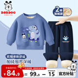 巴布豆宝宝衣服男童加绒套装冬季新款中小童加厚保暖防风卡通洋气童装 海军蓝 巴布蓝恐龙+蓝 爪印巴布X 100