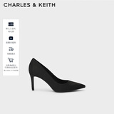 CHARLES&KEITH简约通勤尖头高跟鞋子女鞋休闲单鞋生日新年礼物CK1-60280245-1 Black Textured黑色纹理 36