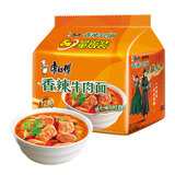康师傅 方便面 经典香辣牛肉面五连包104g*5 泡面袋装速食 方便食品