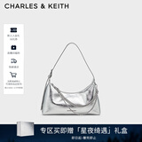 CHARLES&KEITH柔软拉链式褶皱单肩包腋下包包女包女士生日圣诞礼物CK2-40782472 Silver银色 S