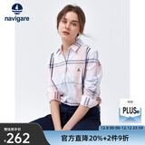 Navigare意大利小帆船女士长袖衬衫春秋季休闲格子衬衣莱赛尔高档寸衫 粉红/白 S