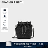 CHARLES&KEITH绗缝菱格链条水桶包双肩包包女包女友生日圣诞礼物CK2-10701506 Noir黑色 M